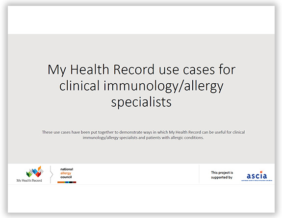 My Health Record use cases for clinical immunology allergy specialists