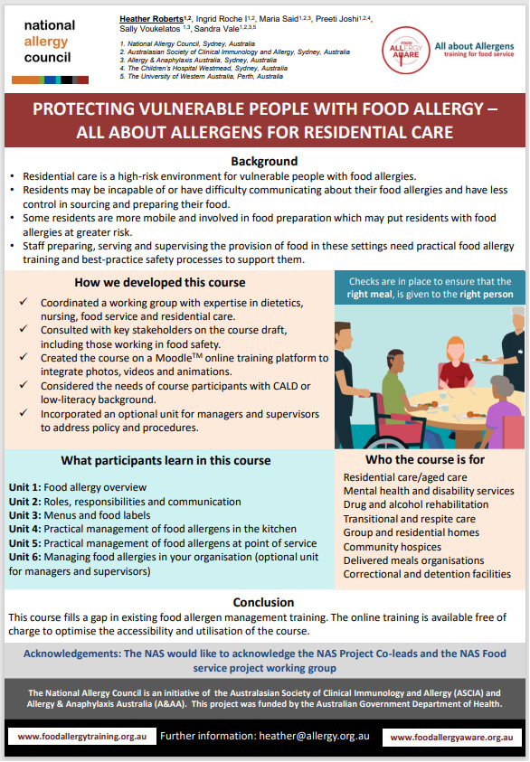 Protecting Vulnerable People with Food Allergy - All about Allergens for Residential Care